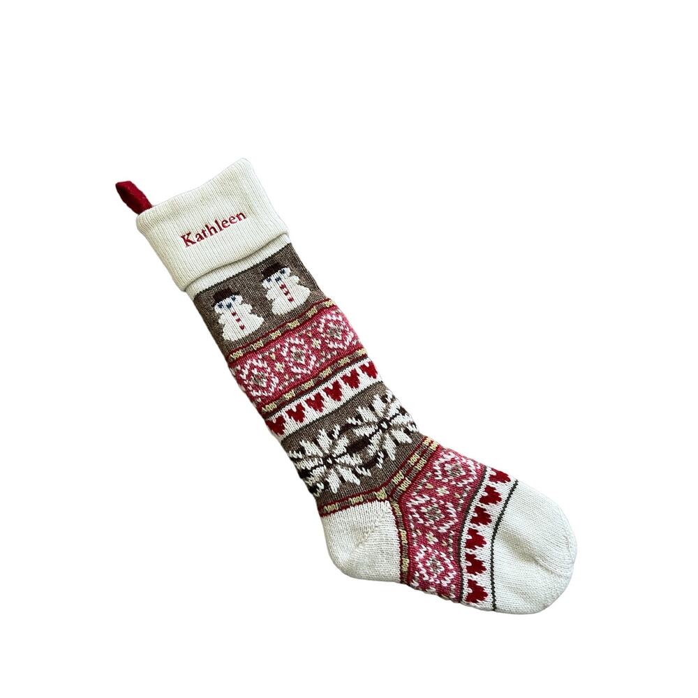 Pottery Barn Kids Fair Isle Knit Xmas Sweater Stocking Snowman Hearts Kathleen